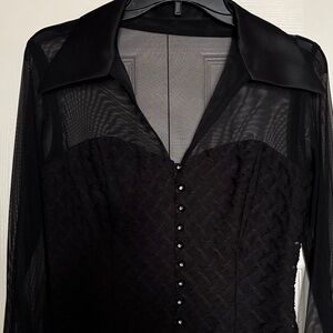 Elegant Black Sheer Button-Up Blouse